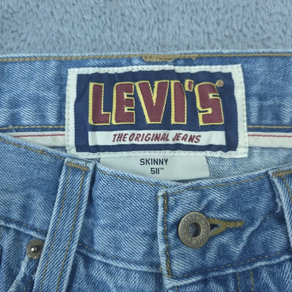 Levis 511 Jeans Mens 30x31 Blue Light Wash Slim Skinny Fit Bleach Stain